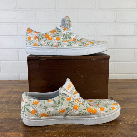 Vans White and Orange Floral Sneakers Women’s 9.5 - Picture 4 of 12